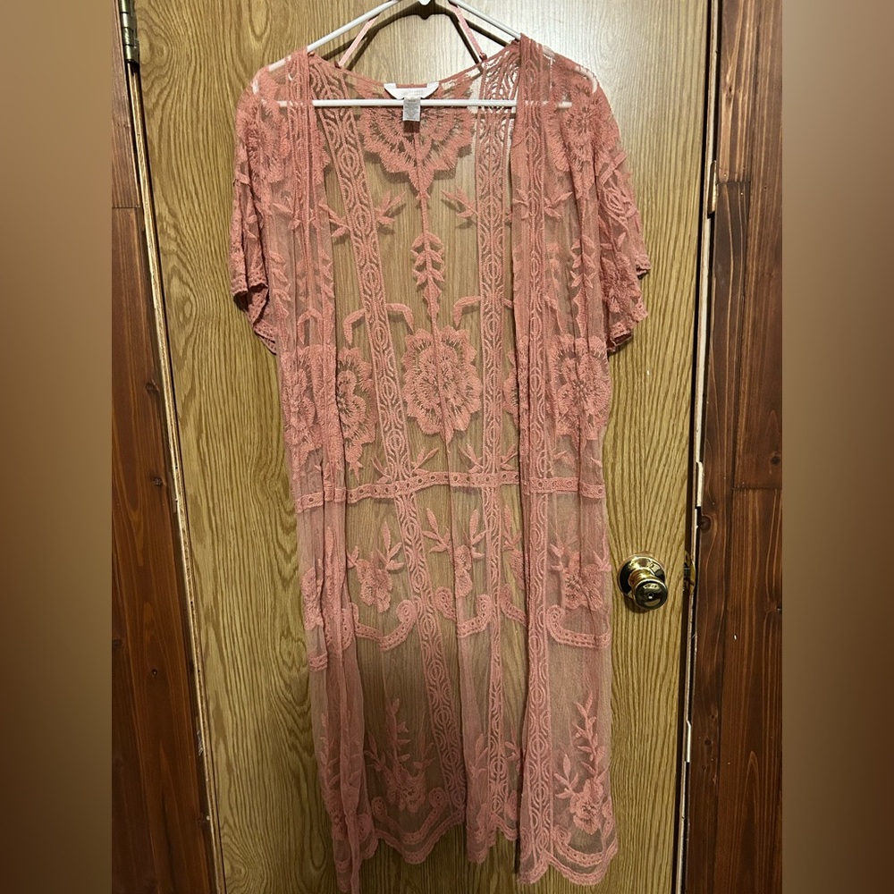 Mauve Lace Kimono Cardigan
